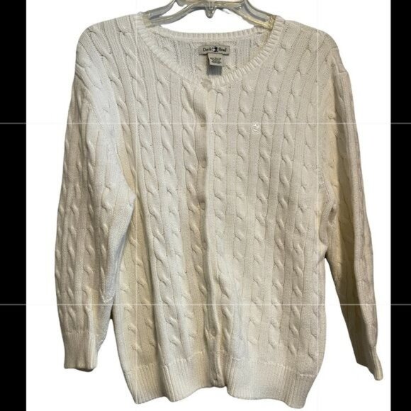 DUCK HEAD Heavy Cable Knit Cream Cardigan Sweater - Picture 1 of 7